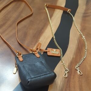Valentina Black Crossbody Bag 7x5 Gold Chain & Brown Leather Strap